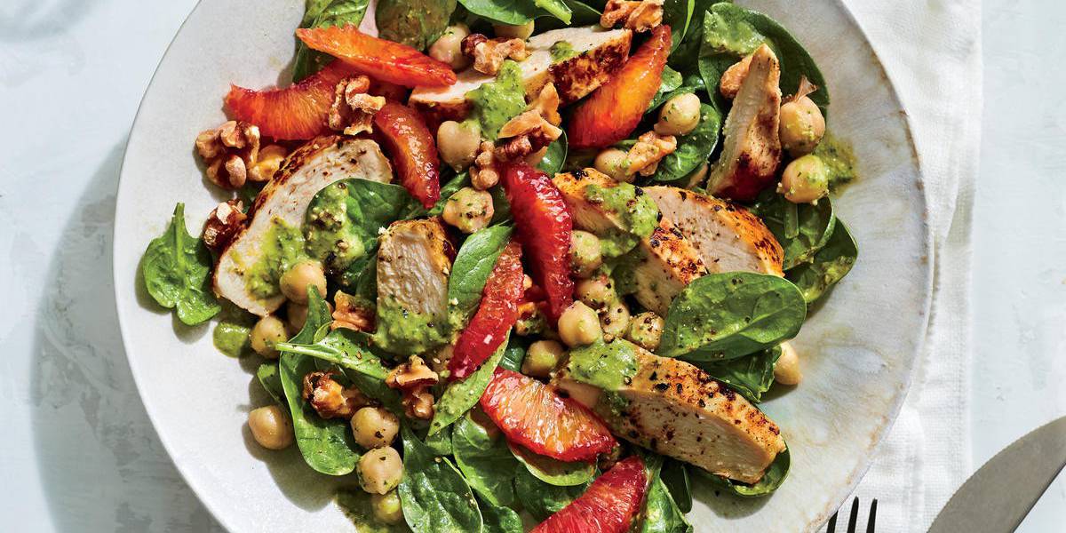 Chickpea Spinach Salad pair with Green Goddess Avo