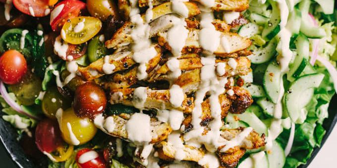 Chicken Shawarma Salad with Tahini Dressing