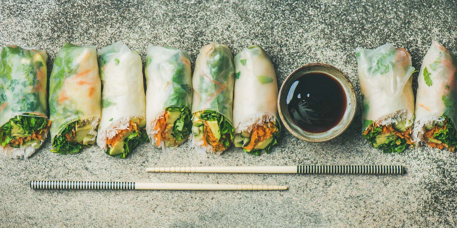 Asian Salad and Sesame Chicken Spring Roll