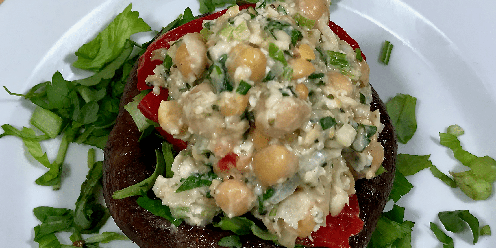 Chickpea & Hempseed Salad Sandwich on Portobello