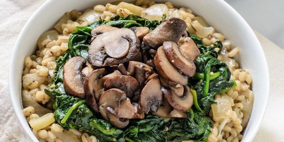 Creamy Barley Risotto with Mushrooms and Spinach