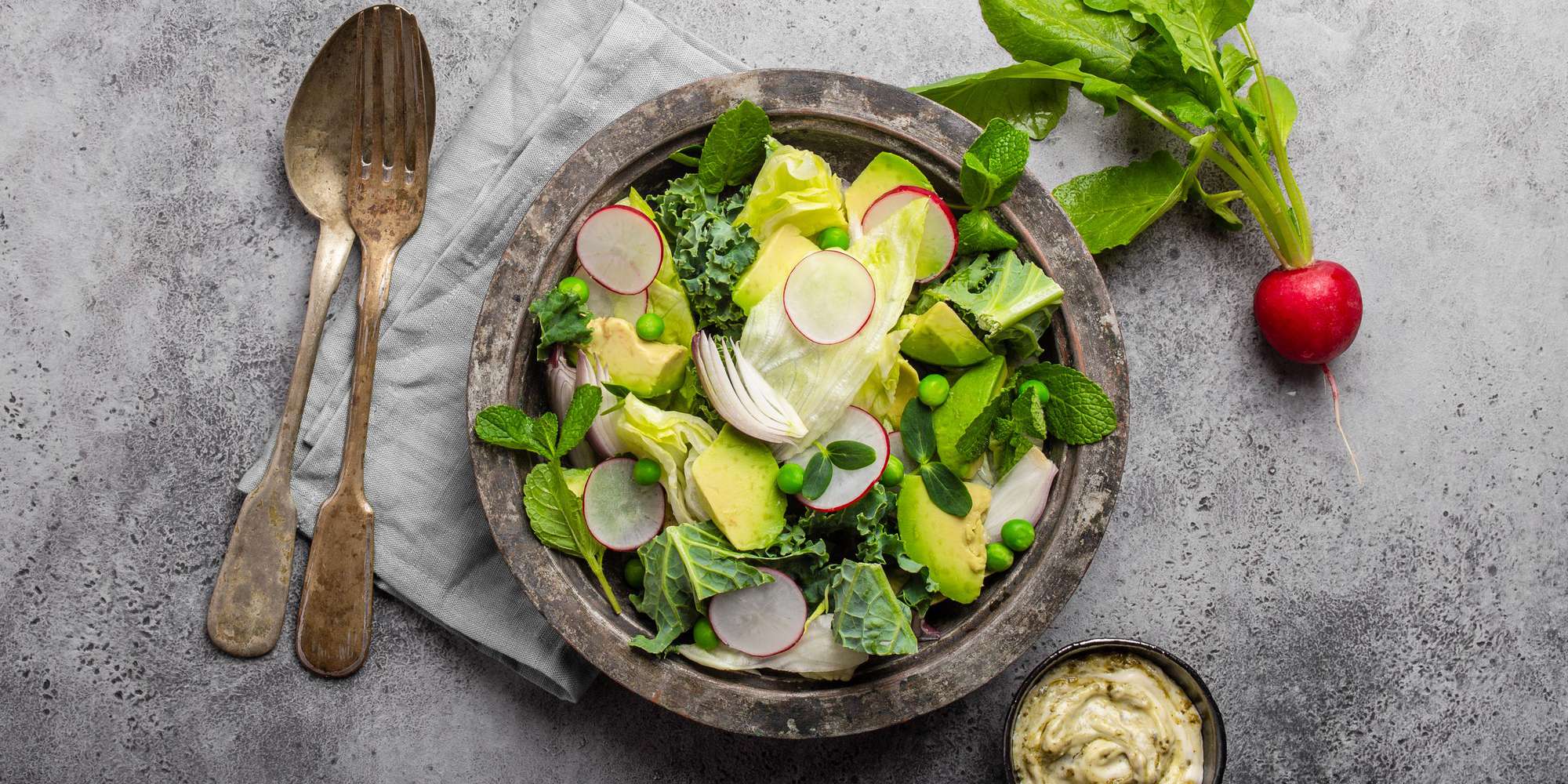 Green & Glowing Salad with Creamy Ginger Dressing