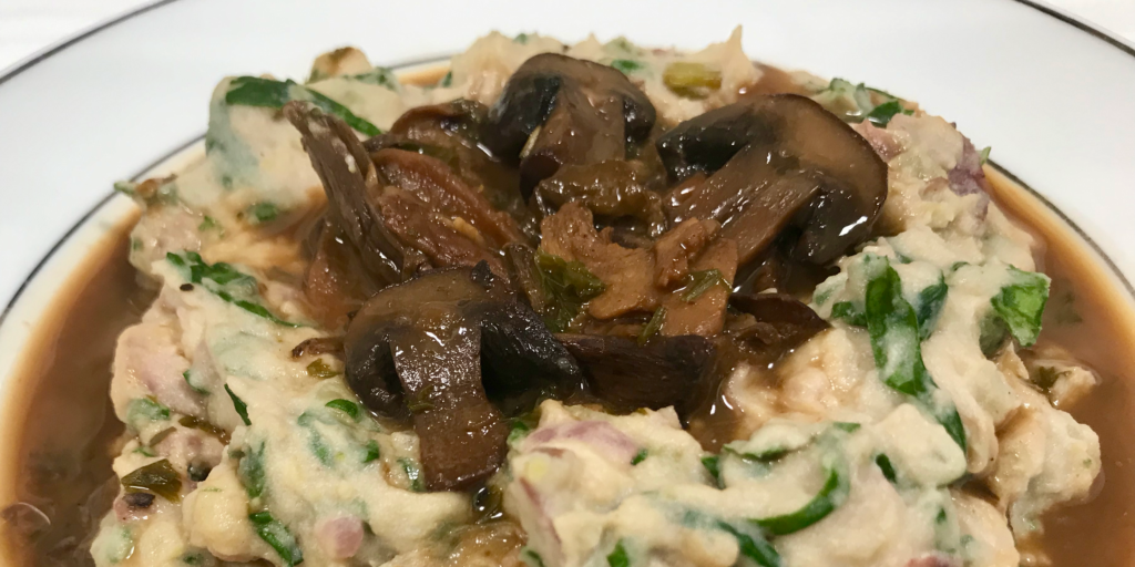 Tofu & Spinach Smashed Potatoes with Porcini Gravy