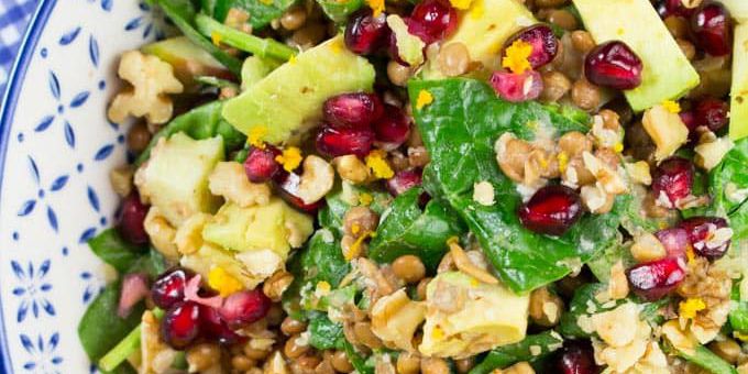 Lentil Salad with Spinach and Pomegranate