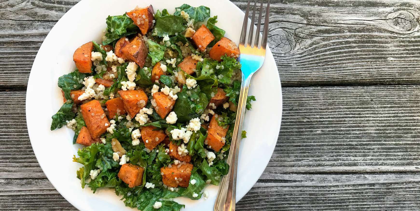 Romaine & Quinoa Salad with Roasted Sweet Potatoes