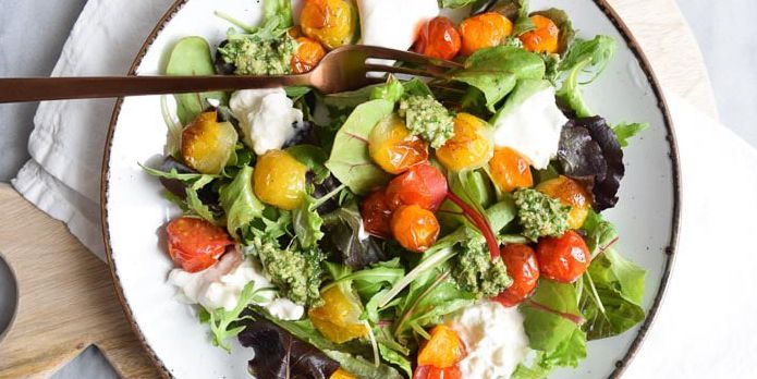 salad with roasted tomatoes and pesto