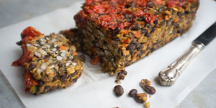 Black Bean Veggie Loaf with Cherry Tomato Topping