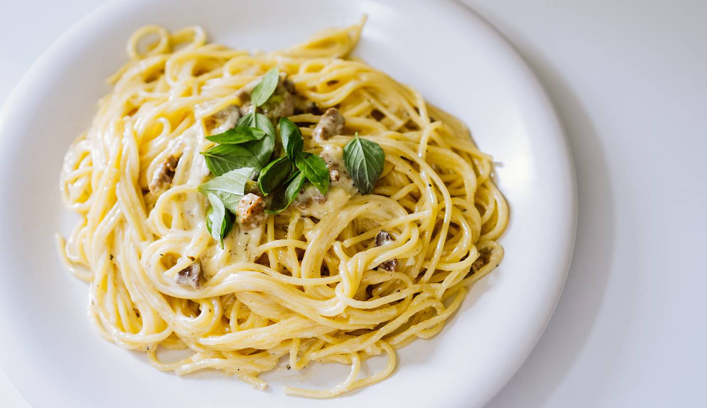 Creamy Vegan Carbonara with Shiitake Bacon