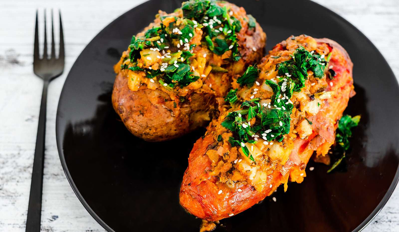 Fully Stuffed Sweet Potatoes