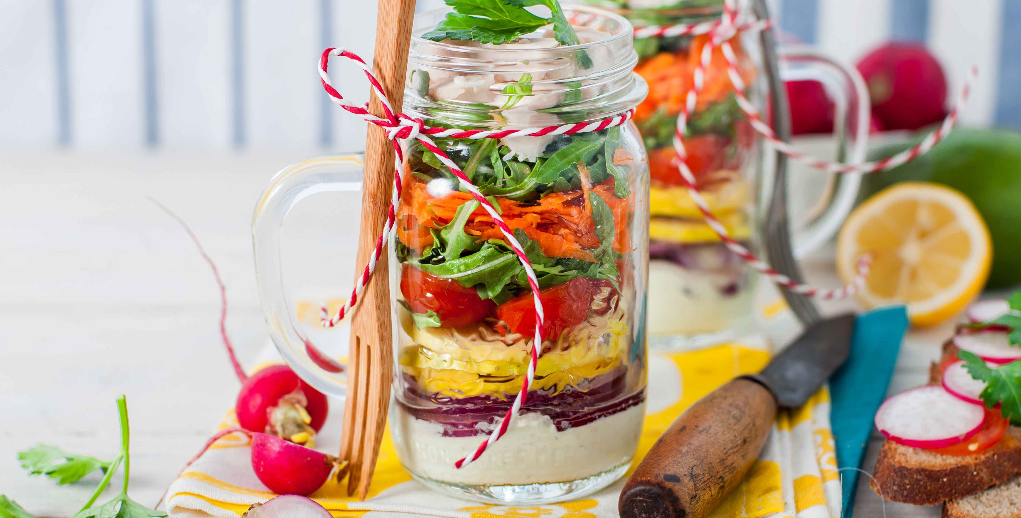 Hearty Rainbow Mason Jar Salad