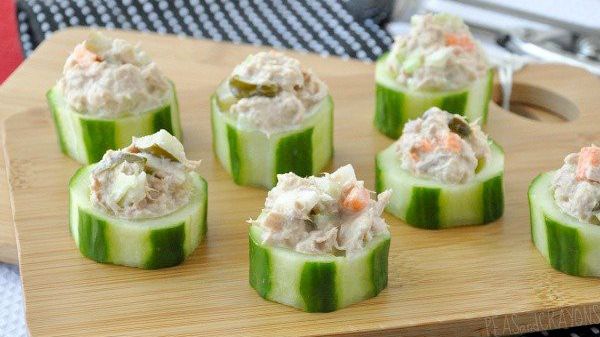 Cashew Tuna Salad Cucumber Bites- Paleo