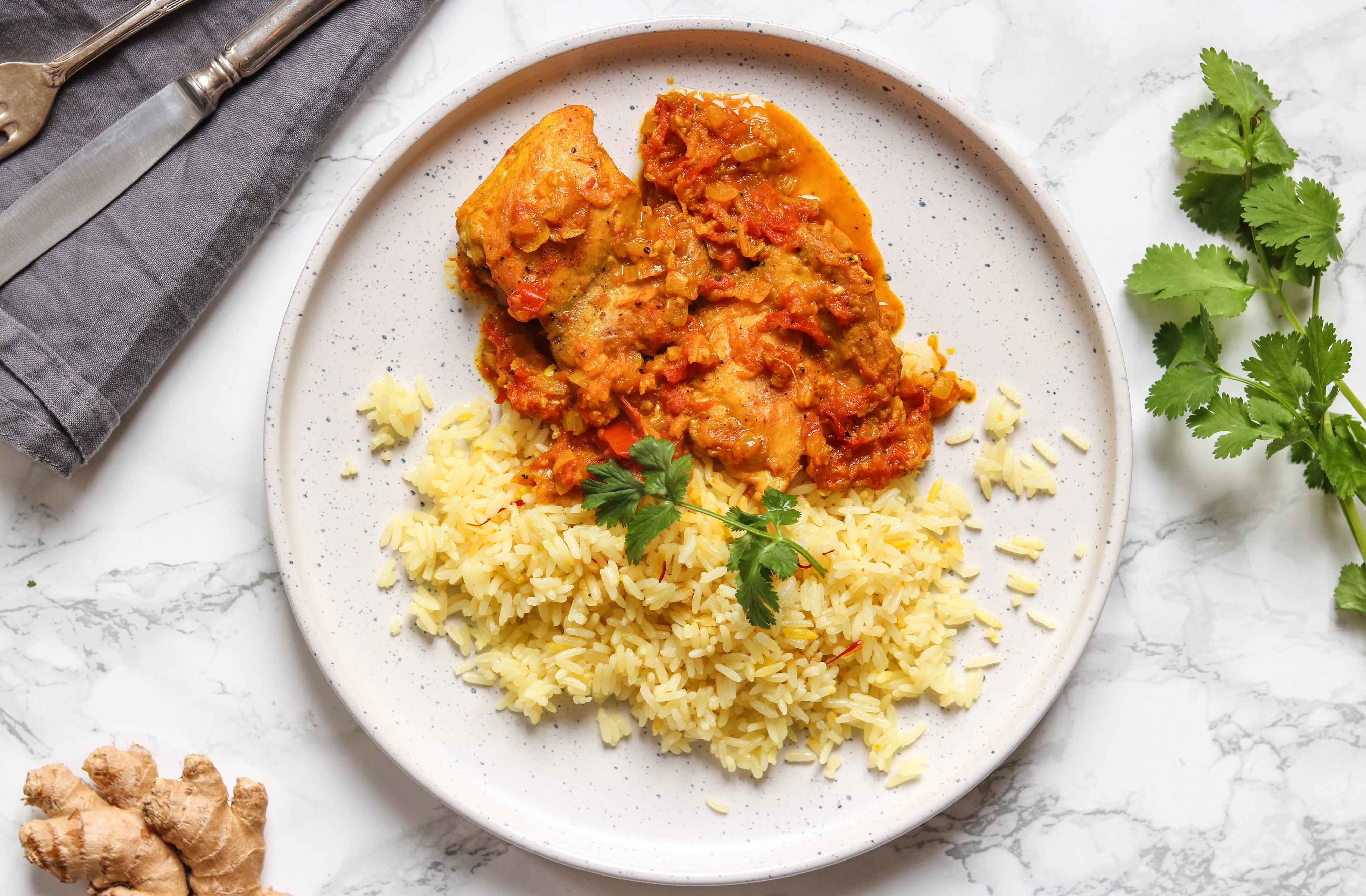 Simple Chicken Curry with Saffron Rice
