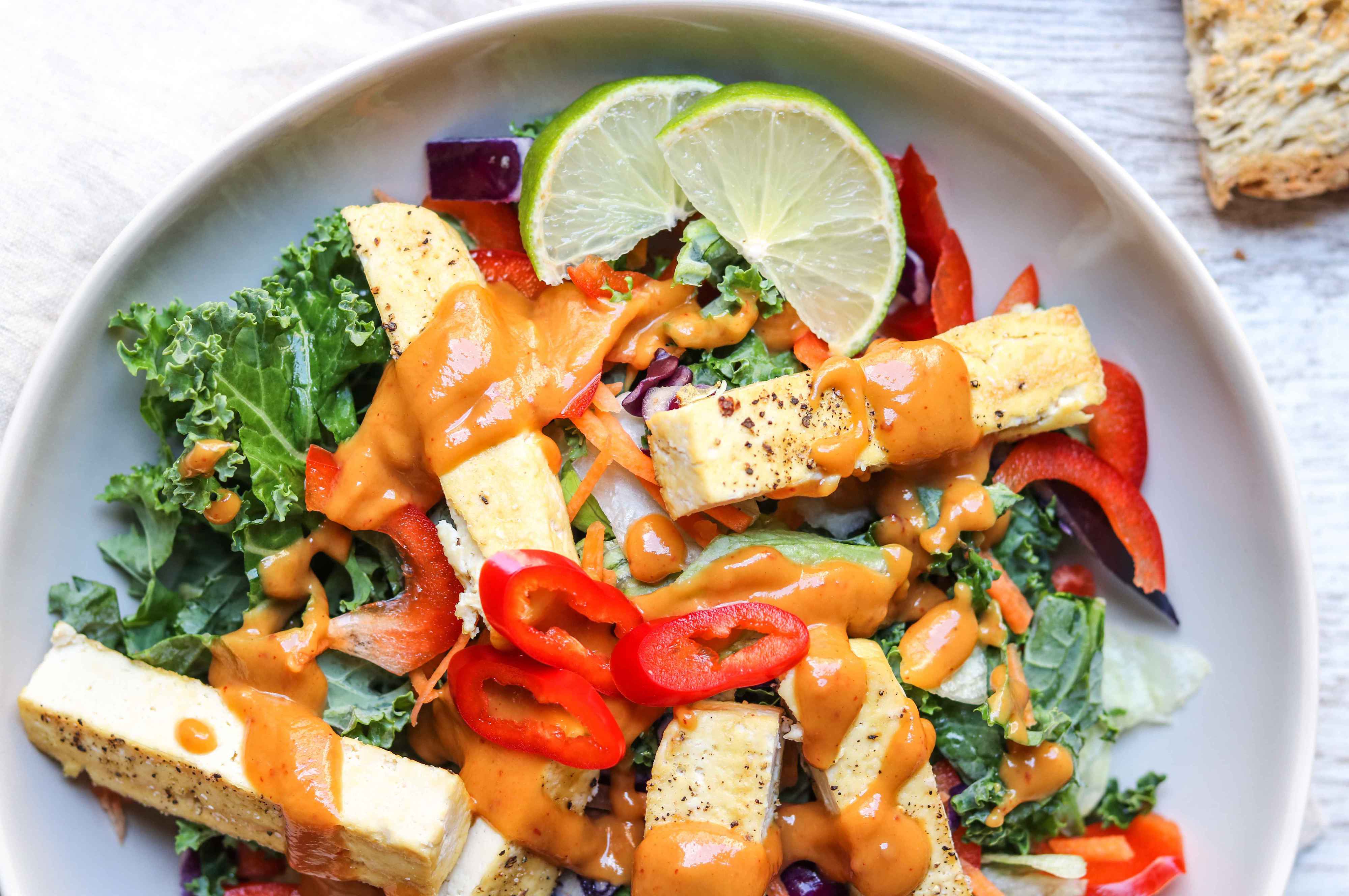 Kale & Tofu Salad with Peanut Butter Dressing