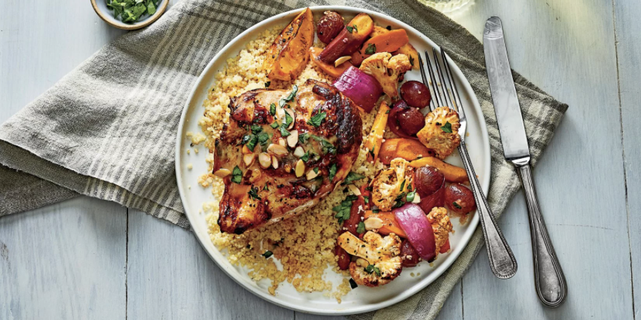 Sweet-and-Spicy Sheet Pan Chicken with Cauliflower