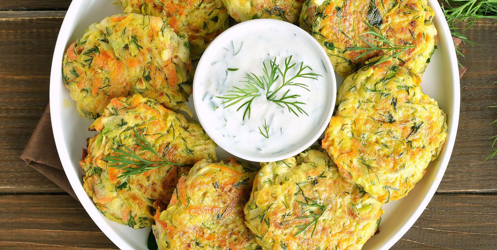 Crunchy Zucchini Fritters with Avocado Dill Dip