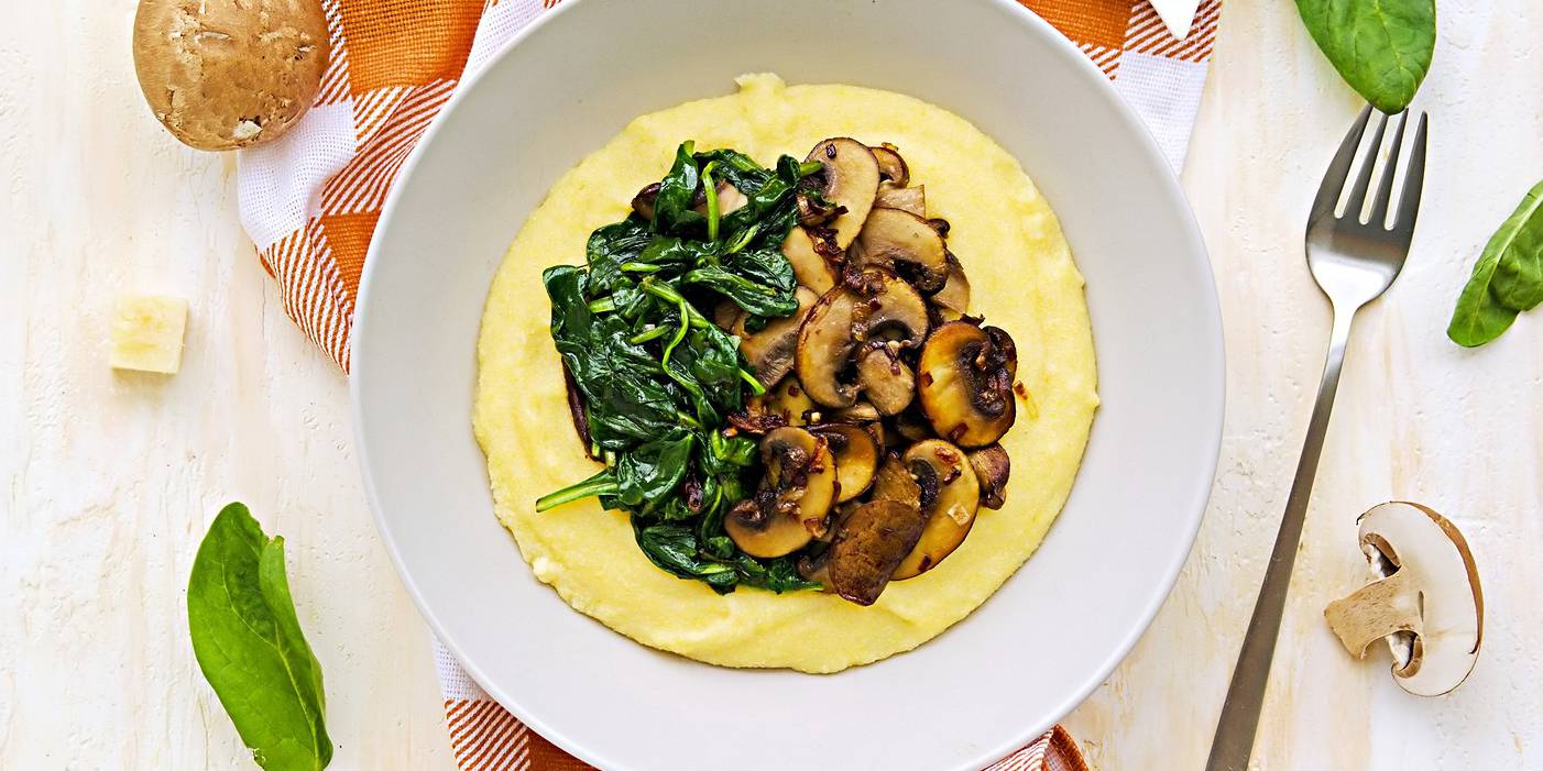 Creamy Vegan Polenta with Mushrooms and Beans