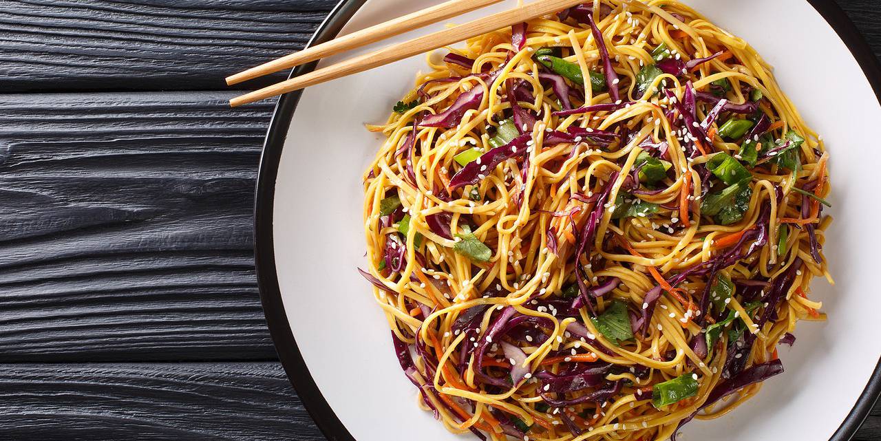 Curry Noodles with Broccoli Rabe & Purple Cabbage