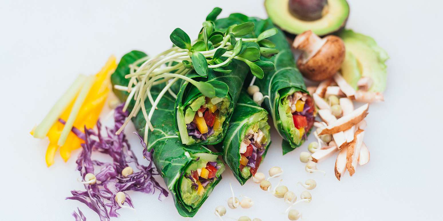 Collard Wraps with Peanut Butter Dipping Sauce