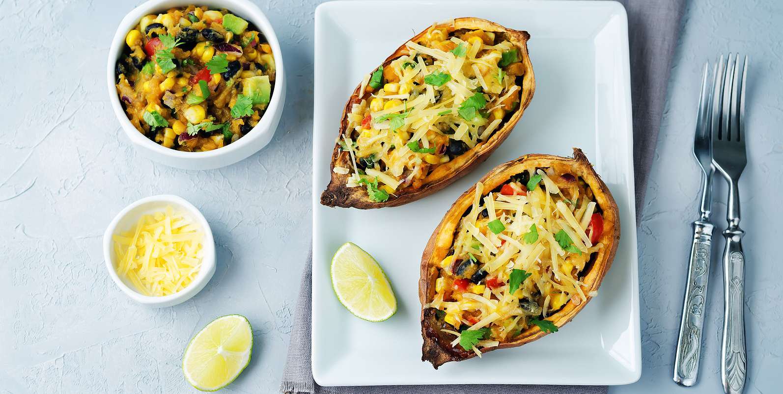 Black Bean Stuffed Sweet Potatoes with Avocado Dip