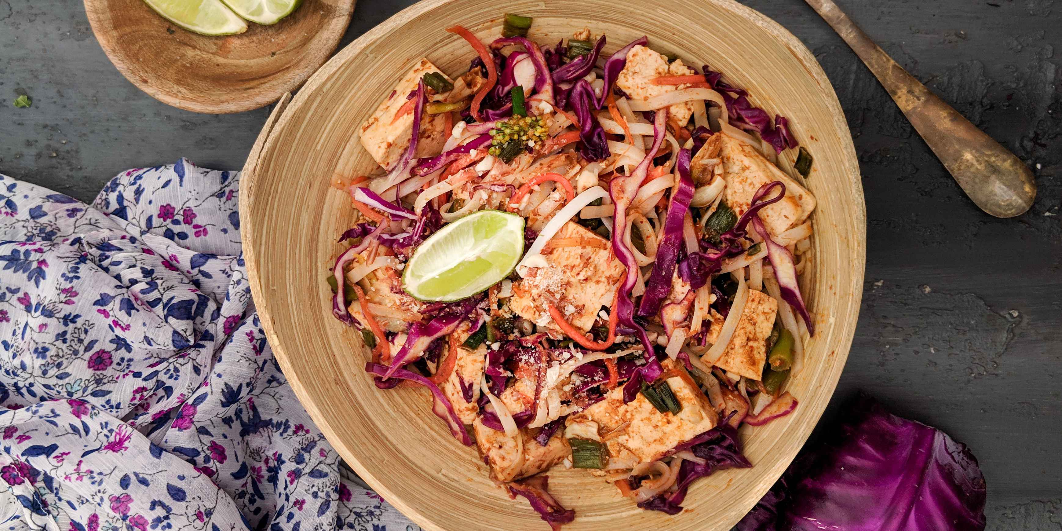 Teriyaki Tofu with Cabbage, Peas and Mushrooms