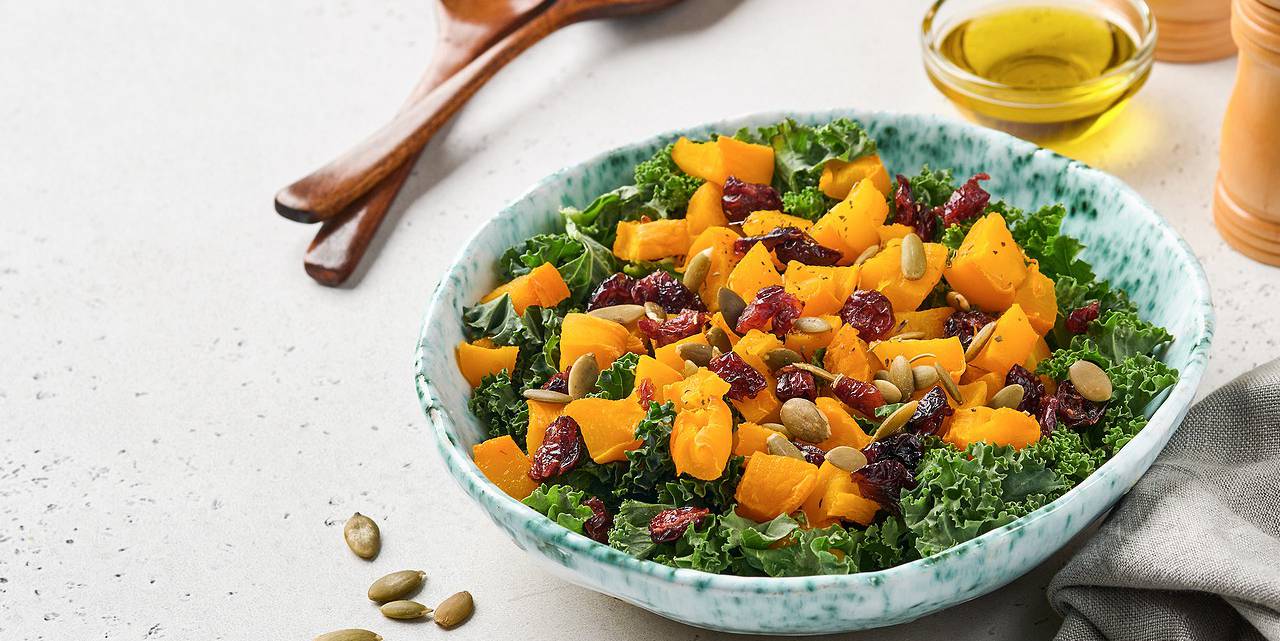 Butternut Squash with Kale and Dried Cranberries