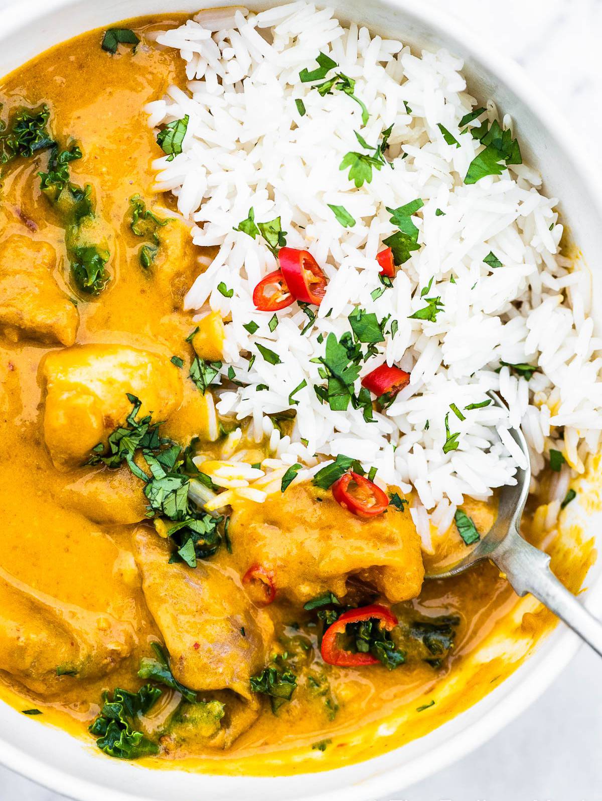 Thai Chicken Curry, Salad, Rice
