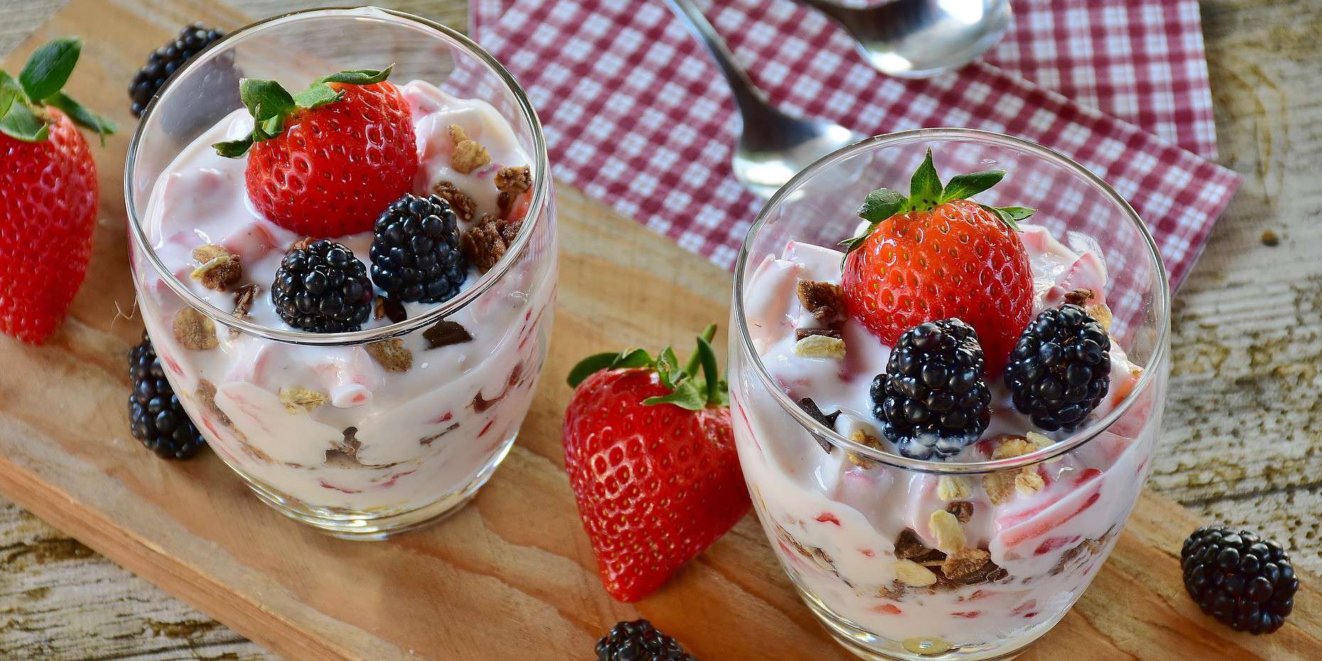 Yogurt, fruit, and nuts.