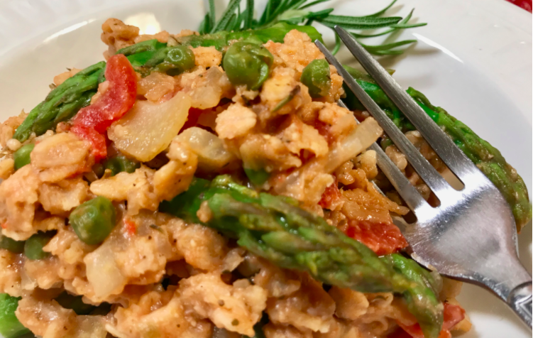 Savory Oatmeal with Fennel, Asparagus & Peas