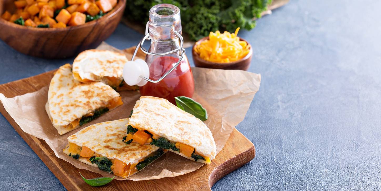 Black Bean, Sweet Potato, and Kale Quesadillas