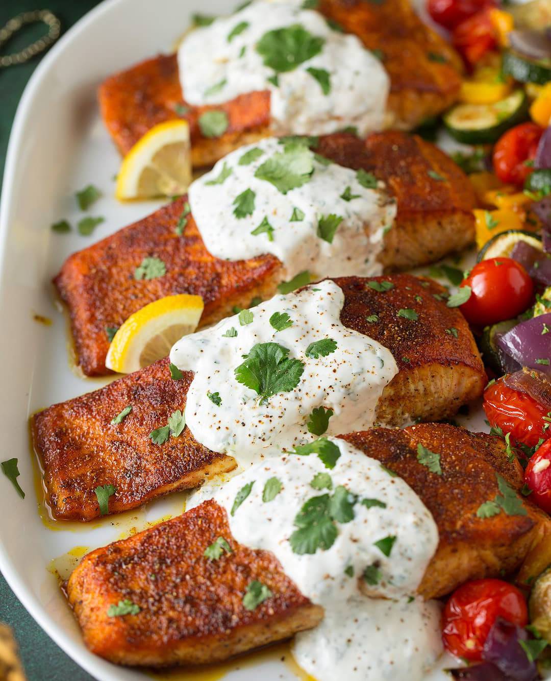 Tandoori-Spiced Salmon w/ Cucumber Yogurt Sauce