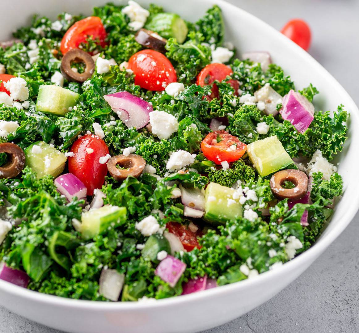 Greek Kale Salad with lemon Olive Oil Dressing