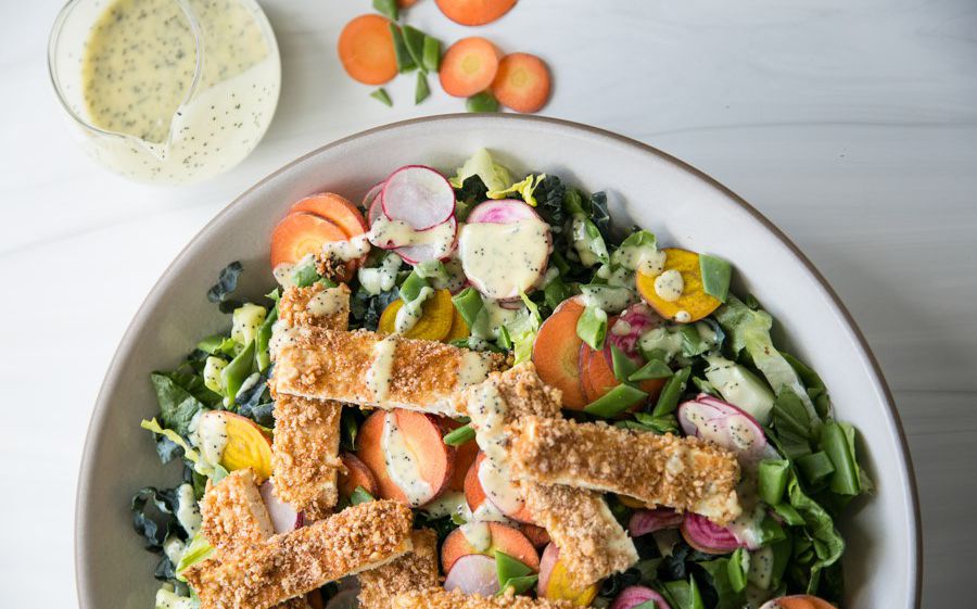 Baked Tofu Salad w/ Creamy Lemon Poppy Dressing