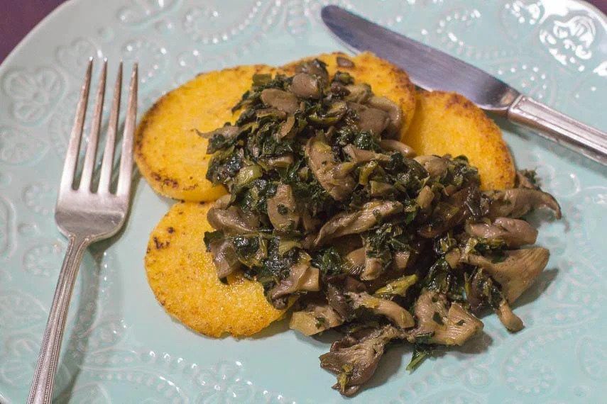 Polenta with Sautéed Mushrooms & Kale