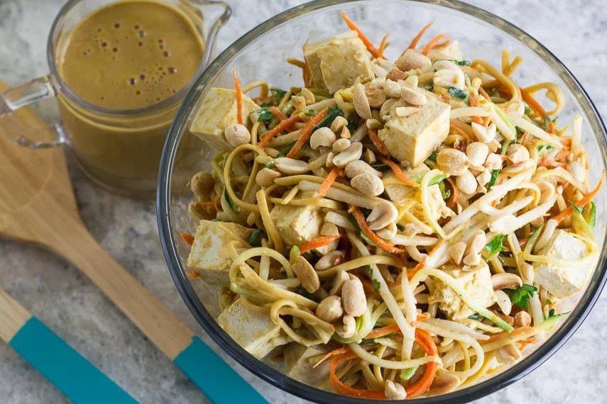 Low FODMAP Zoodles, Noodles & Sprouts Salad