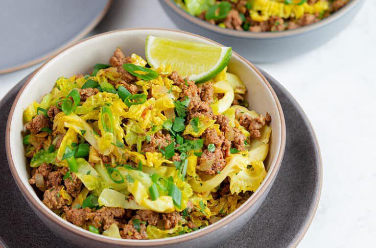 GROUND CHICKEN STIR-FRY WITH CURRIED CABBAGE