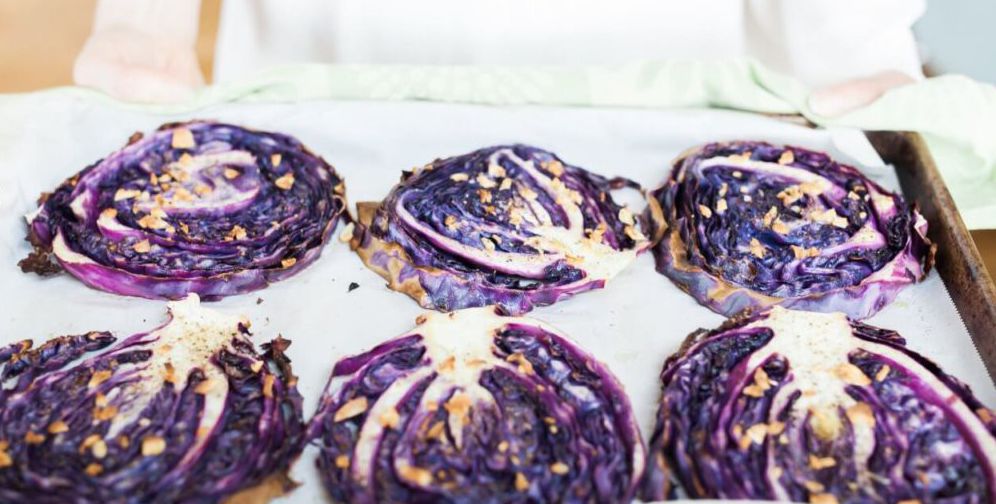 Red Cabbage Steak with Salmon & Pineapple Salsa