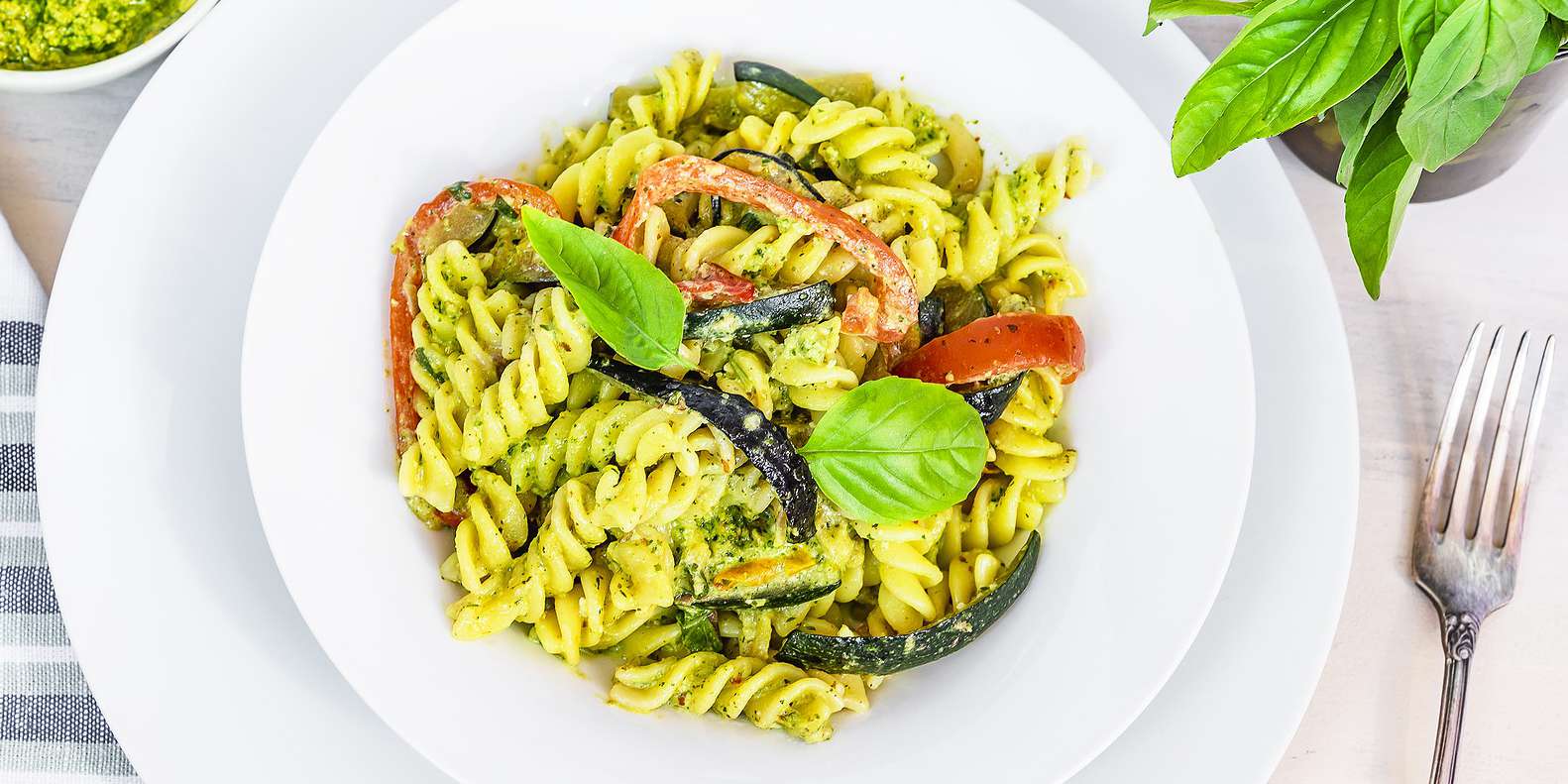 Lemon Basil Pesto Salad with Roasted Red Peppers