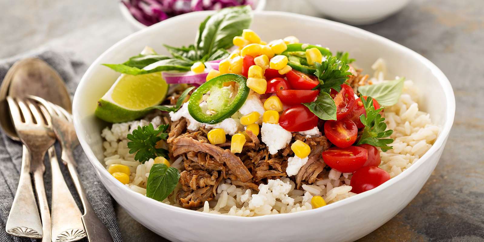 Slow Cooker Pulled Pork Burrito Bowl