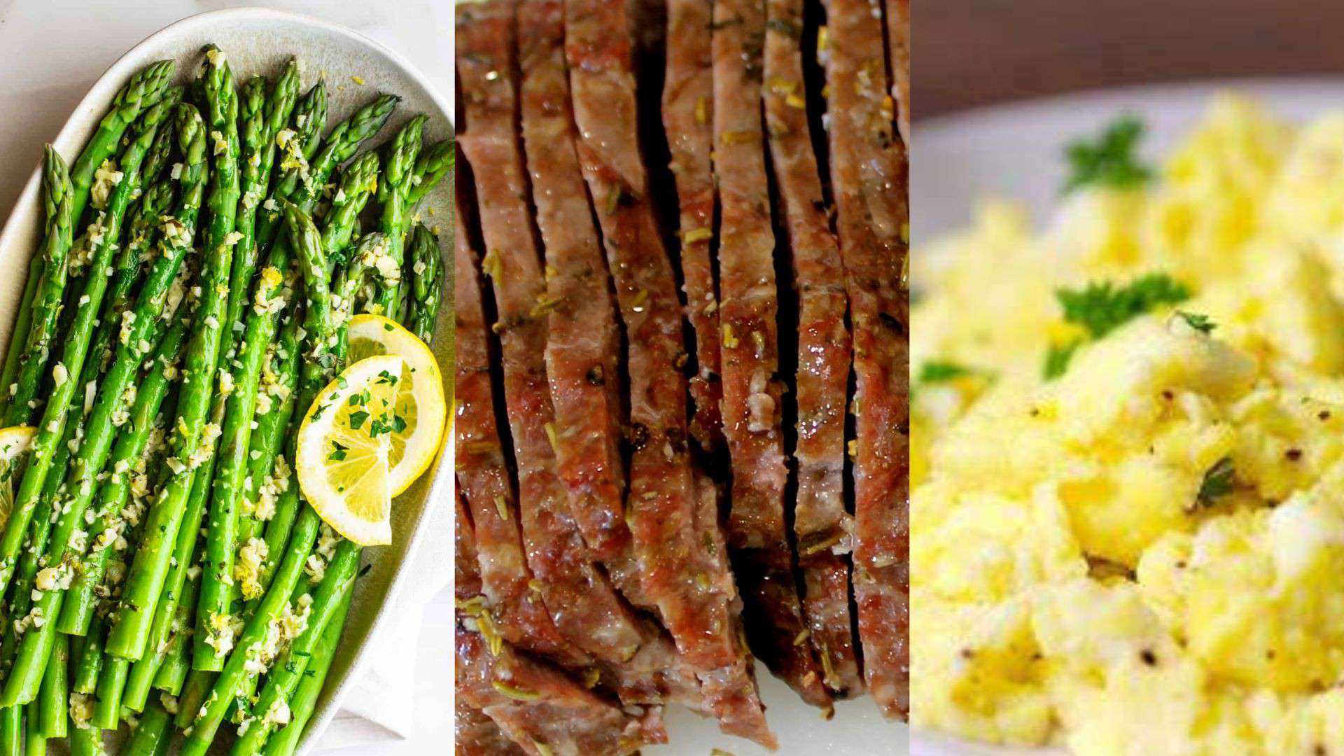 Sliced lamb w/ Scrambled Eggs & Sauteed Asparagus