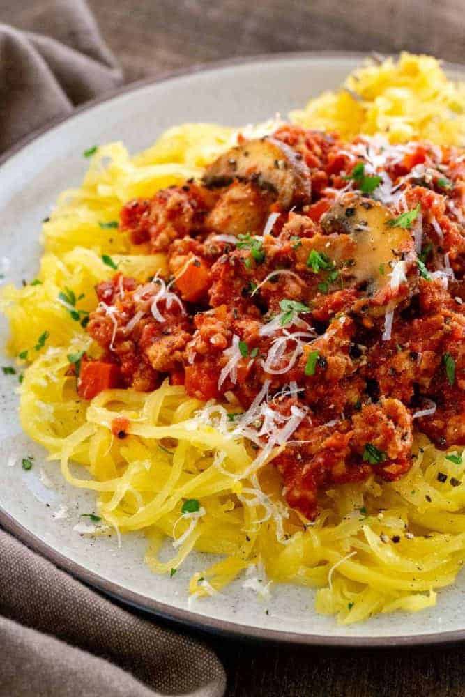 Turkey Bolognese w/ Roasted Spaghetti Squash