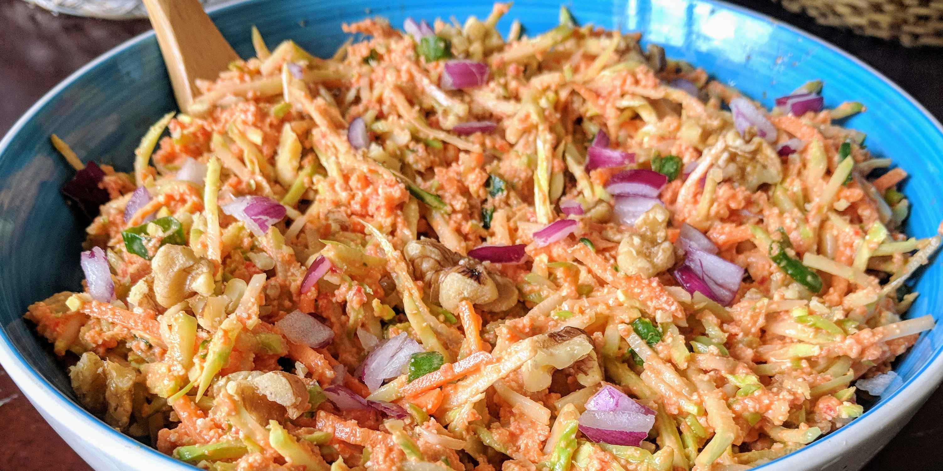 Creamy Broccoli Slaw With Red Pepper Sauce