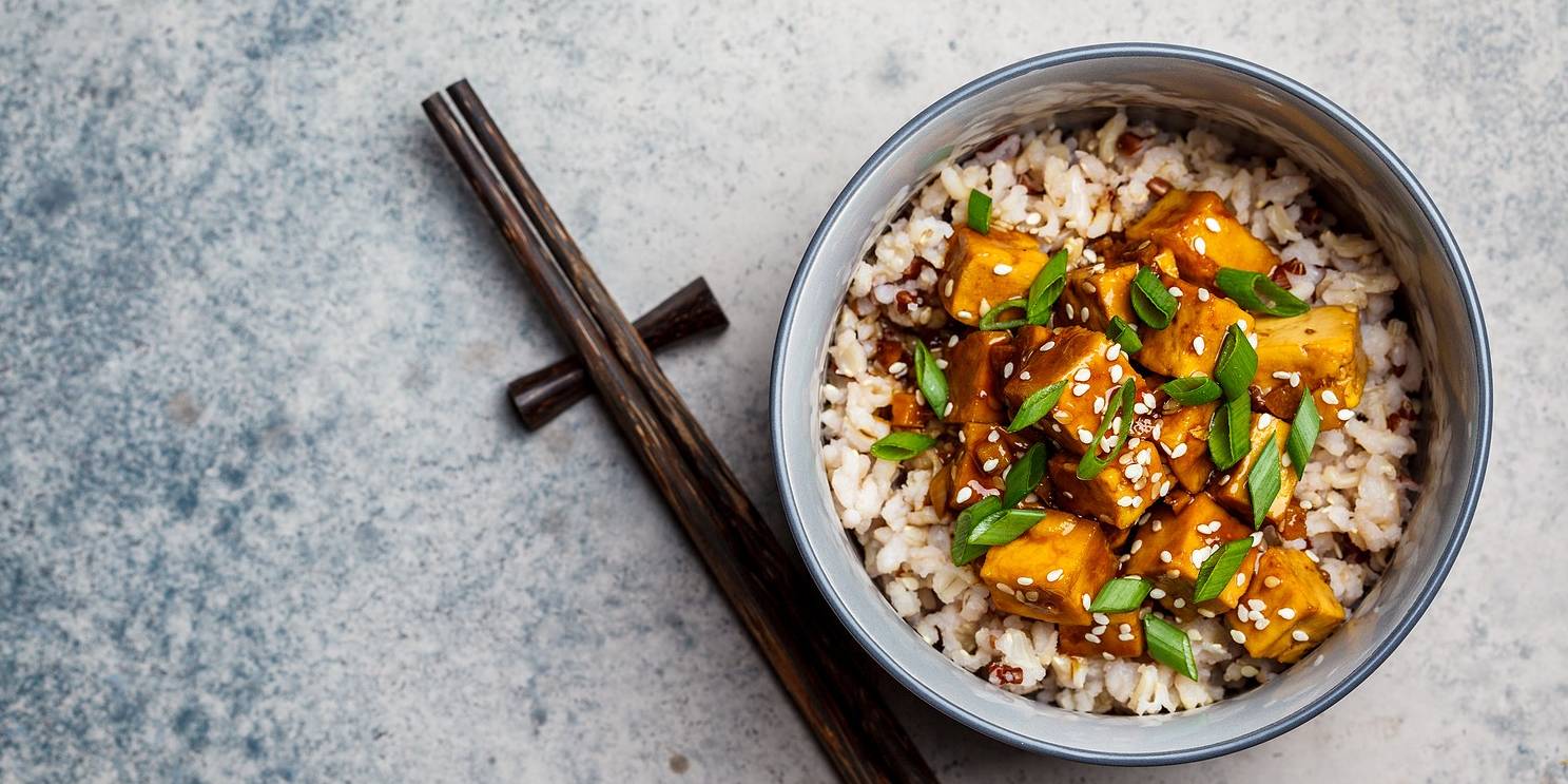 Marinated Tofu with Asian Greens & Rice
