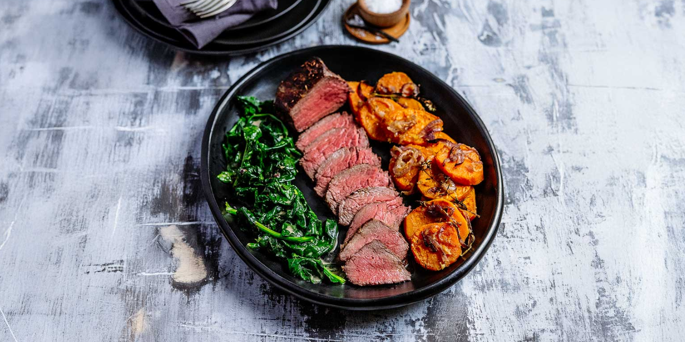 Steak, Spinach and Sweet Potatoes